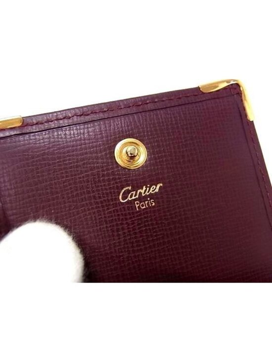 CARTIER Must Line Bordeaux Gold Hardware Leather Clutch Bag  Cartier Coin Case Must Line Bordeaux Leather Square Purse Gold